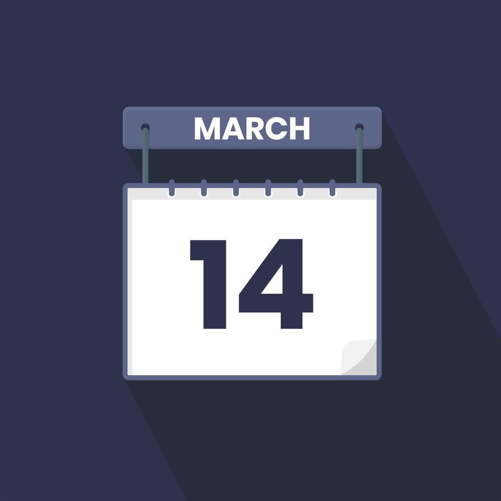 14th March calendar icon. March 14 calendar Date Month icon vector