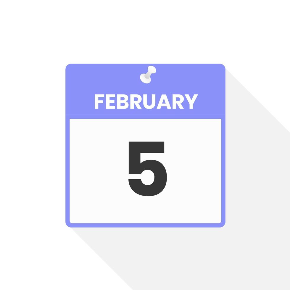 February 5 calendar icon. Date,  Month calendar icon vector illustration