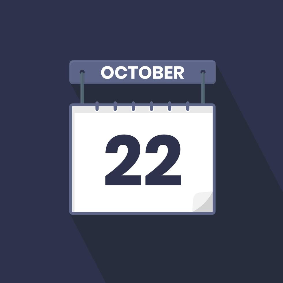 22nd October calendar icon. October 22 calendar Date Month icon vector illustrator