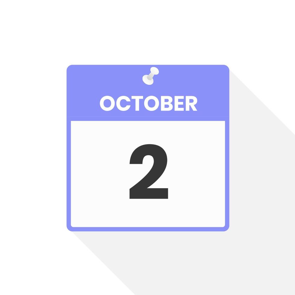 October 2 calendar icon. Date,  Month calendar icon vector illustration