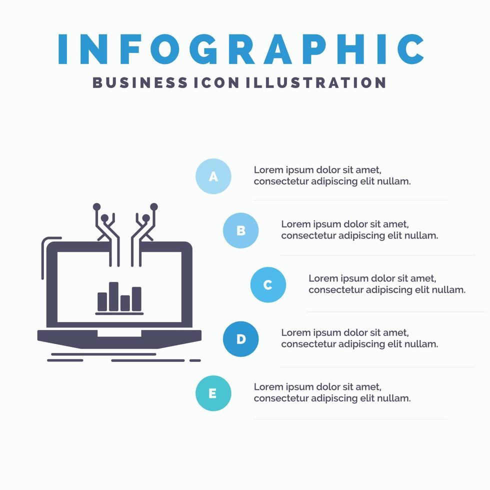 análisis. analítico. administración. en línea. plantilla de infografía de plataforma para sitio web y presentación. icono de glifo gris con ilustración de vector de estilo infográfico azul.