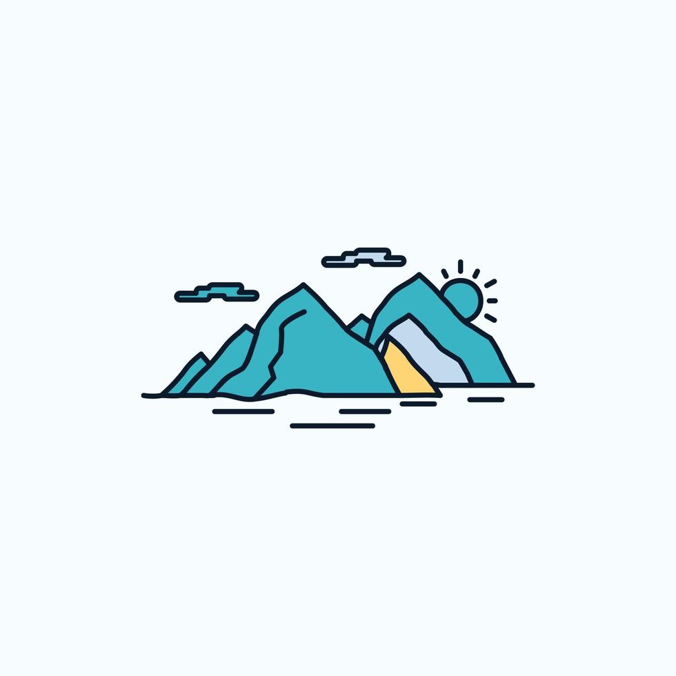 montaña. Cerro. paisaje. naturaleza. icono plano de la noche. signo y símbolos verdes y amarillos para el sitio web y la aplicación móvil. ilustración vectorial vector