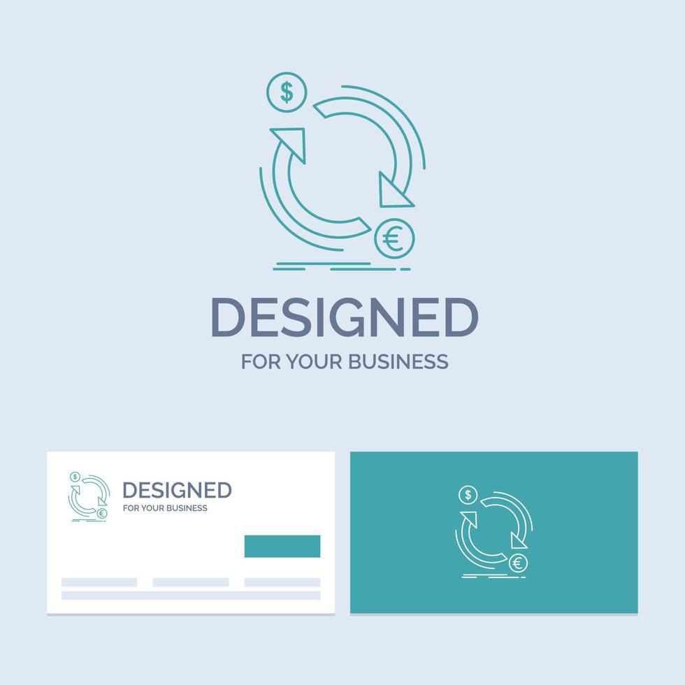 exchange. currency. finance. money. convert Business Logo Line Icon Symbol for your business. Turquoise Business Cards with Brand logo template vector
