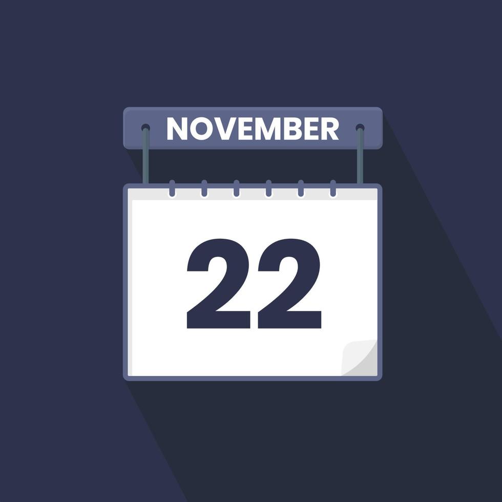 Icono de calendario del 22 de noviembre. 22 de noviembre calendario fecha mes icono vector ilustrador