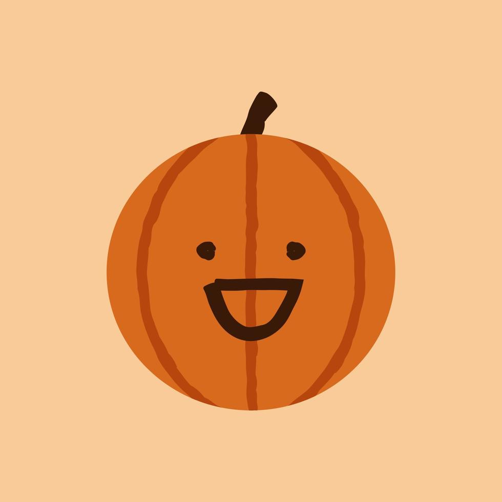 Emoticon sonriente de calabaza de Halloween, lindo emoticono de cara naranja con una sonrisa amplia y abierta. vacaciones de octubre jack o linterna vector aislado.