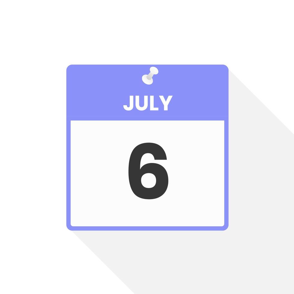 July 6 calendar icon. Date,  Month calendar icon vector illustration