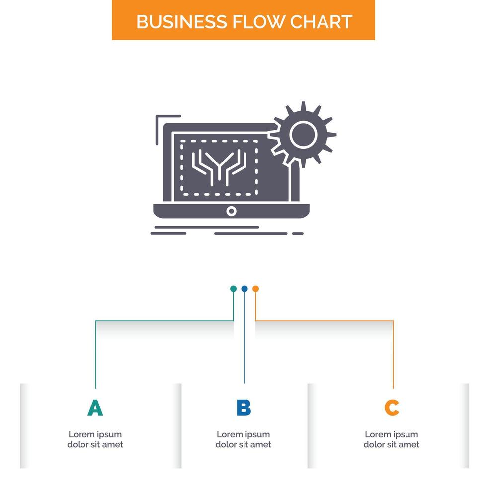 Blueprint. circuit. electronics. engineering. hardware Business Flow Chart Design with 3 Steps. Glyph Icon For Presentation Background Template Place for text. vector