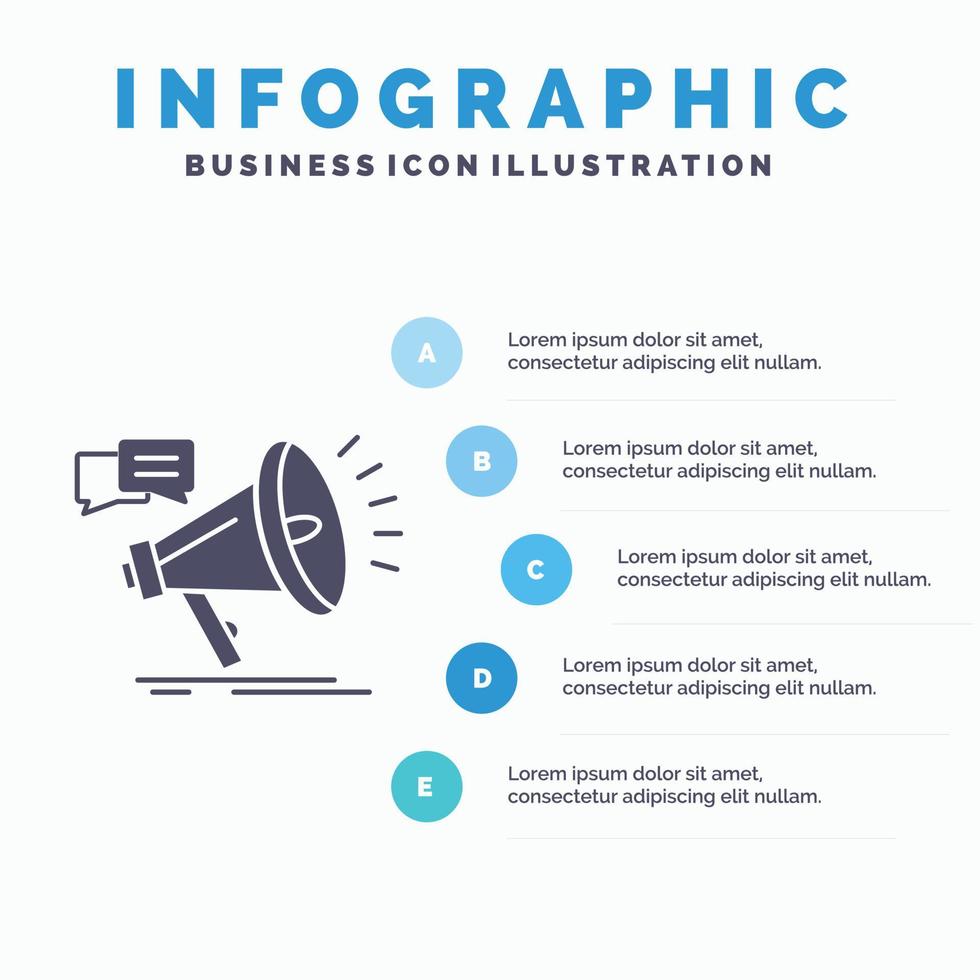 marketing. megáfono. anuncio. promoción. plantilla de infografía de promoción para sitio web y presentación. icono de glifo gris con ilustración de vector de estilo infográfico azul.