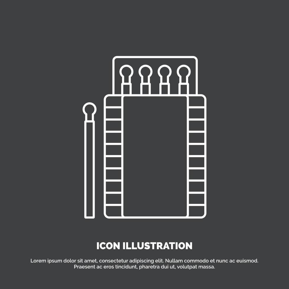 matches. camping. fire. bonfire. box Icon. Line vector symbol for UI and UX. website or mobile application