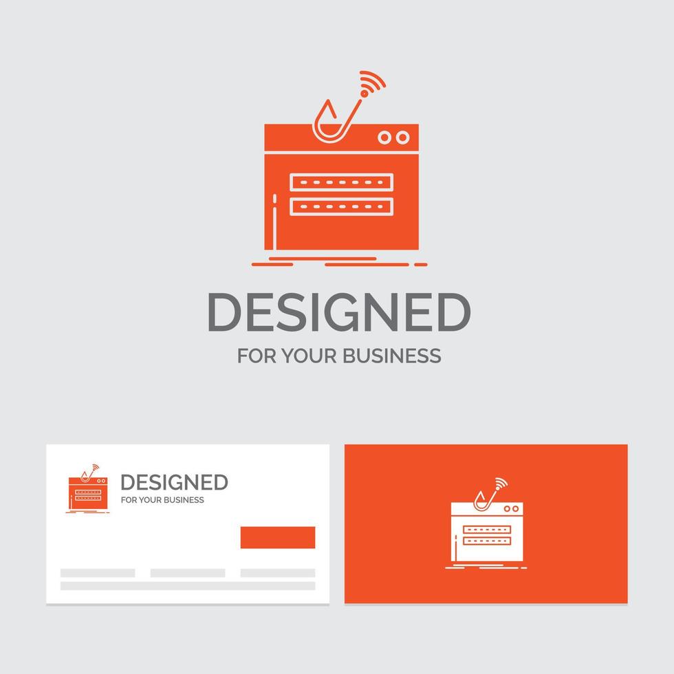 Business logo template for fraud. internet. login. password. theft. Orange Visiting Cards with Brand logo template. vector
