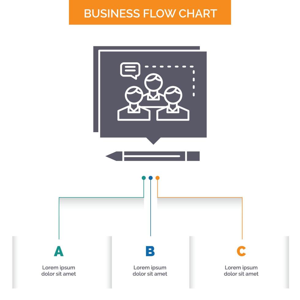 Analysis. argument. business. convince. debate Business Flow Chart Design with 3 Steps. Glyph Icon For Presentation Background Template Place for text. vector