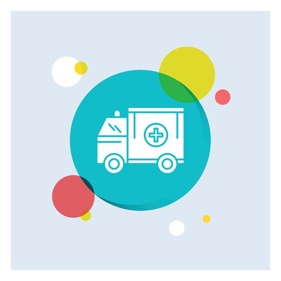 ambulance. truck. medical. help. van White Glyph Icon colorful Circle Background vector