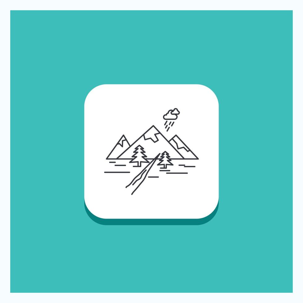 Round Button for rocks. hill. landscape. nature. mountain Line icon Turquoise Background vector