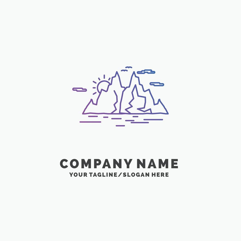 Nature. hill. landscape. mountain. water Purple Business Logo Template. Place for Tagline vector