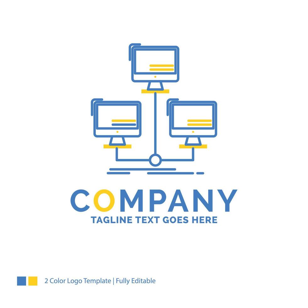 database. distributed. connection. network. computer Blue Yellow Business Logo template. Creative Design Template Place for Tagline. vector