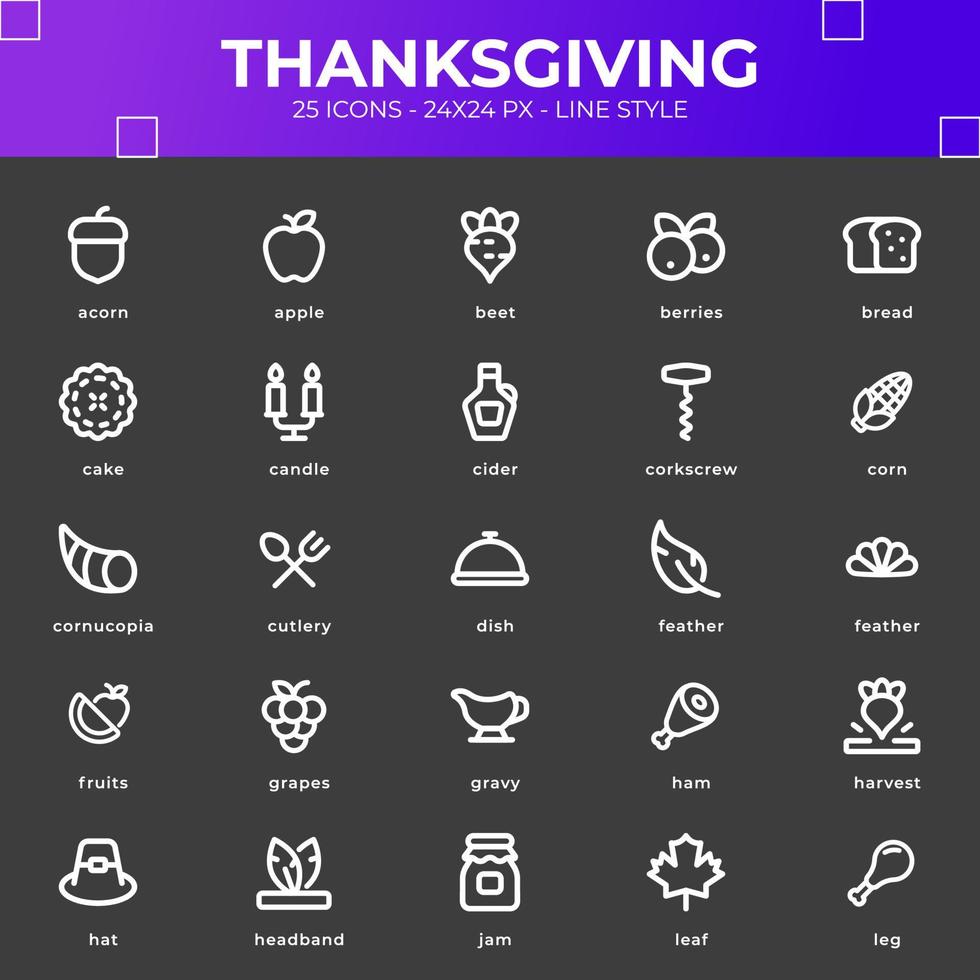 Thanksgiving Icon Pack With Black Color vector