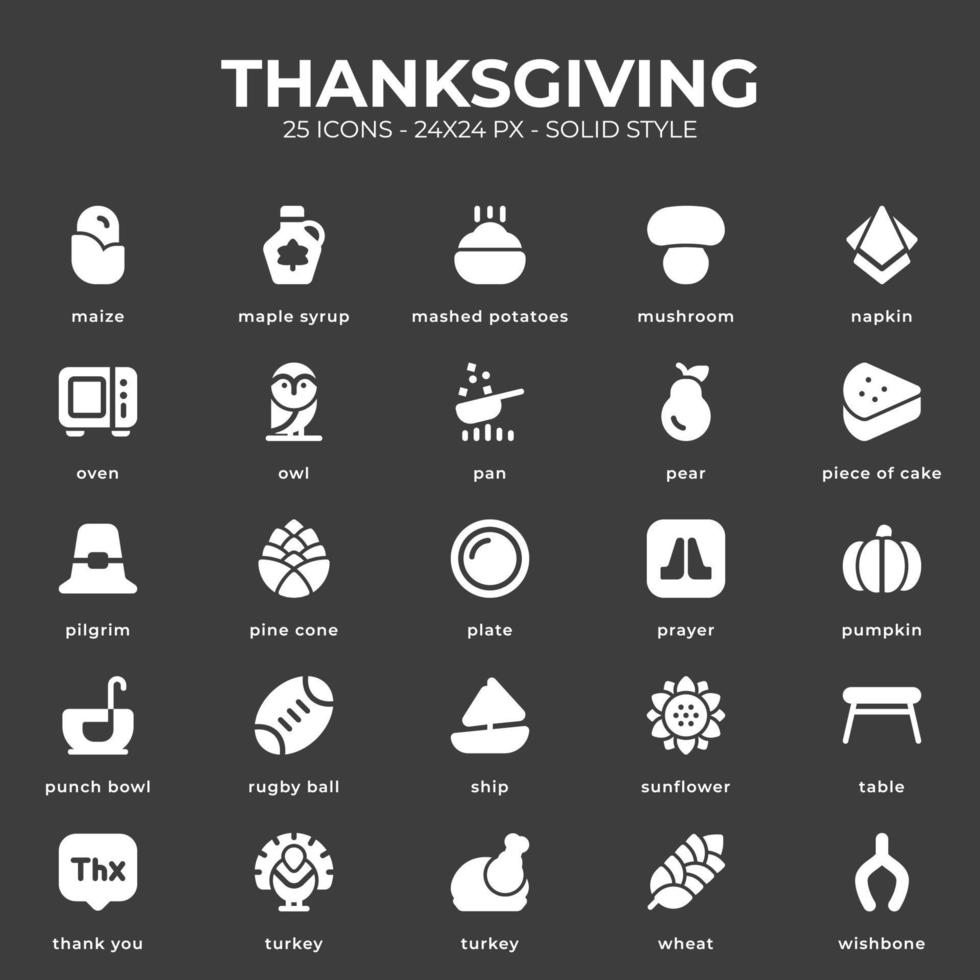 Thanksgiving Icon Pack With Black Color vector