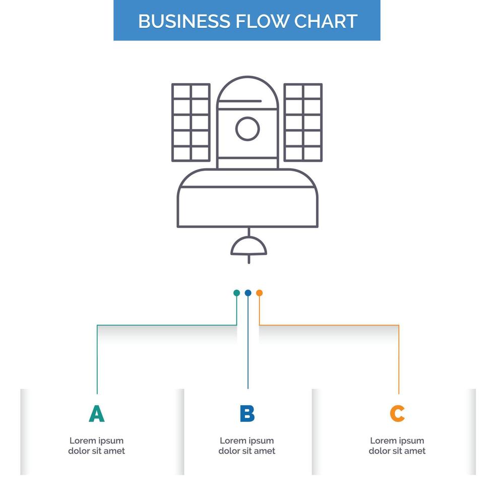 Satellite. broadcast. broadcasting. communication. telecommunication Business Flow Chart Design with 3 Steps. Line Icon For Presentation Background Template Place for text vector