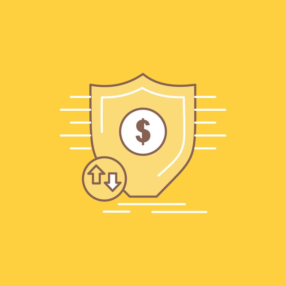 Finanzas. financiero. dinero. seguro. icono lleno de línea plana de seguridad. hermoso botón de logotipo sobre fondo amarillo para ui y ux. sitio web o aplicación móvil vector