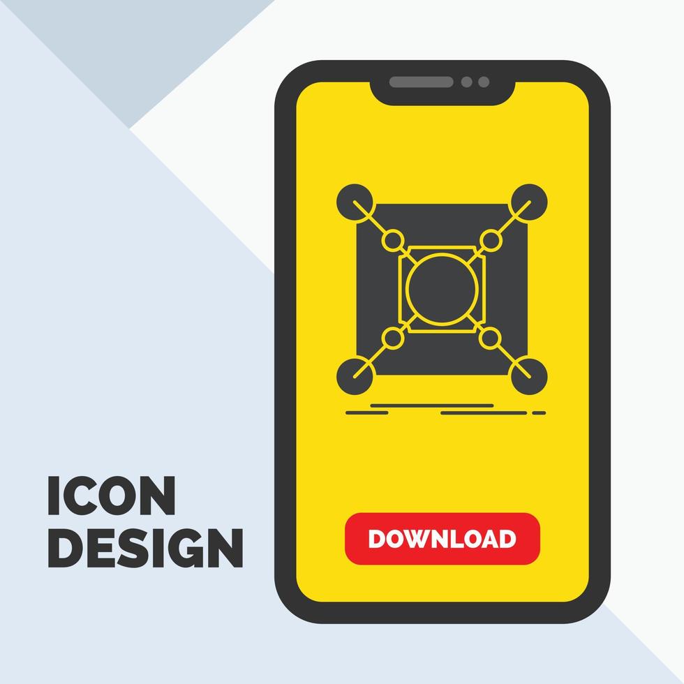 Base. center. connection. data. hub Glyph Icon in Mobile for Download Page. Yellow Background vector