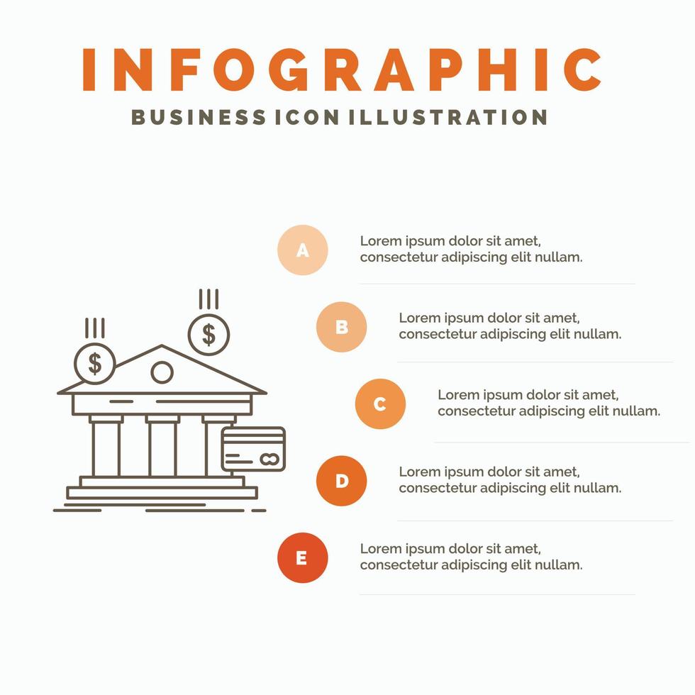 banco. pagos bancario. financiero. plantilla de infografía de dinero para sitio web y presentación. icono de línea gris con ilustración de vector de estilo infográfico naranja