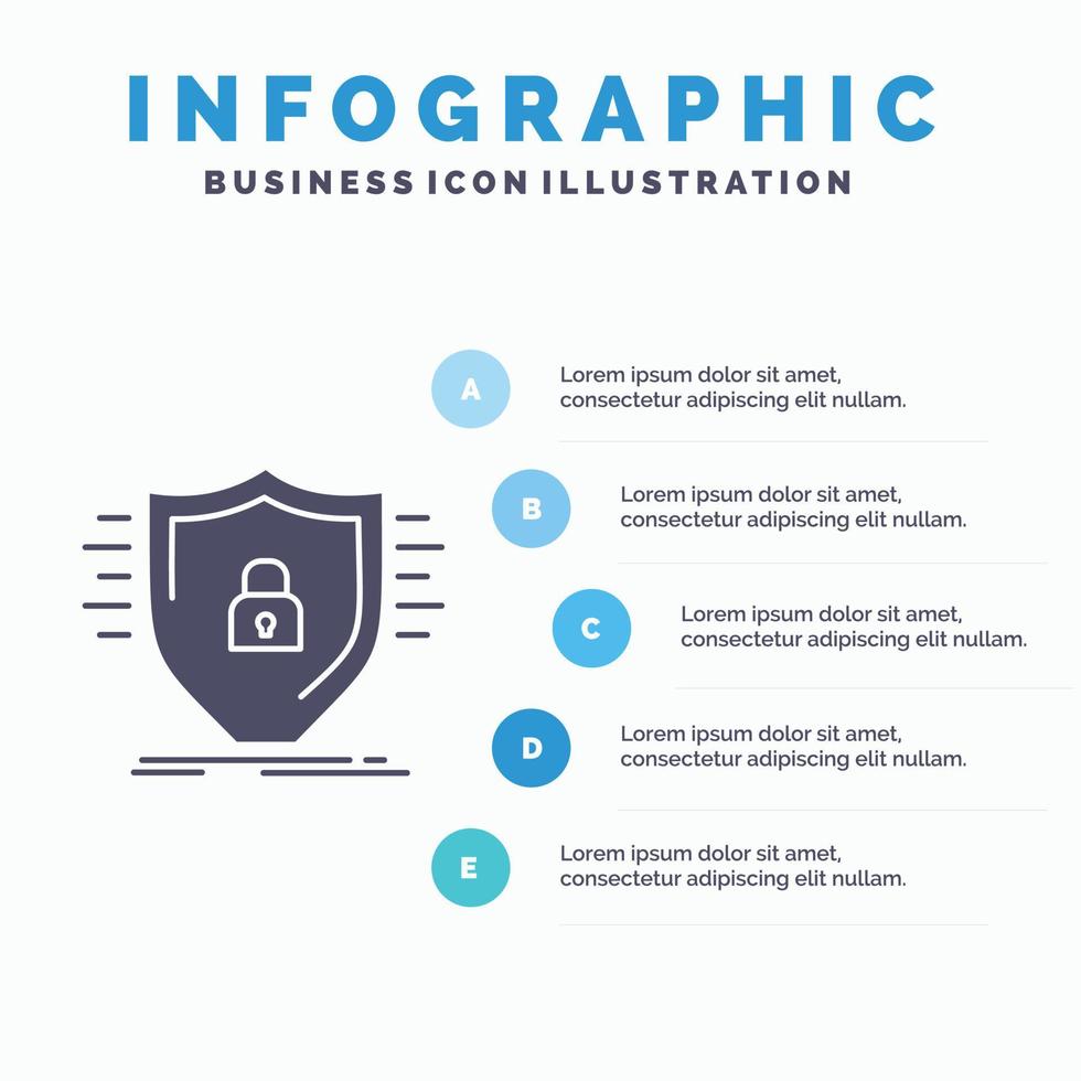 defensa. cortafuegos proteccion. la seguridad. plantilla de infografía de escudo para sitio web y presentación. icono de glifo gris con ilustración de vector de estilo infográfico azul.