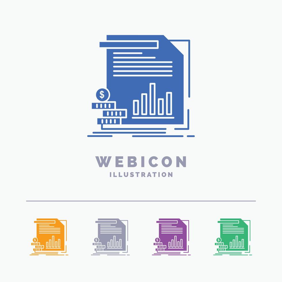 economy. finance. money. information. reports 5 Color Glyph Web Icon Template isolated on white. Vector illustration