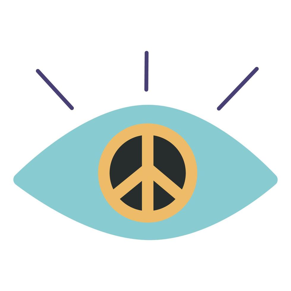 Flat vector hippy boho illustration. Hand drawn retro groovy all seeing eye