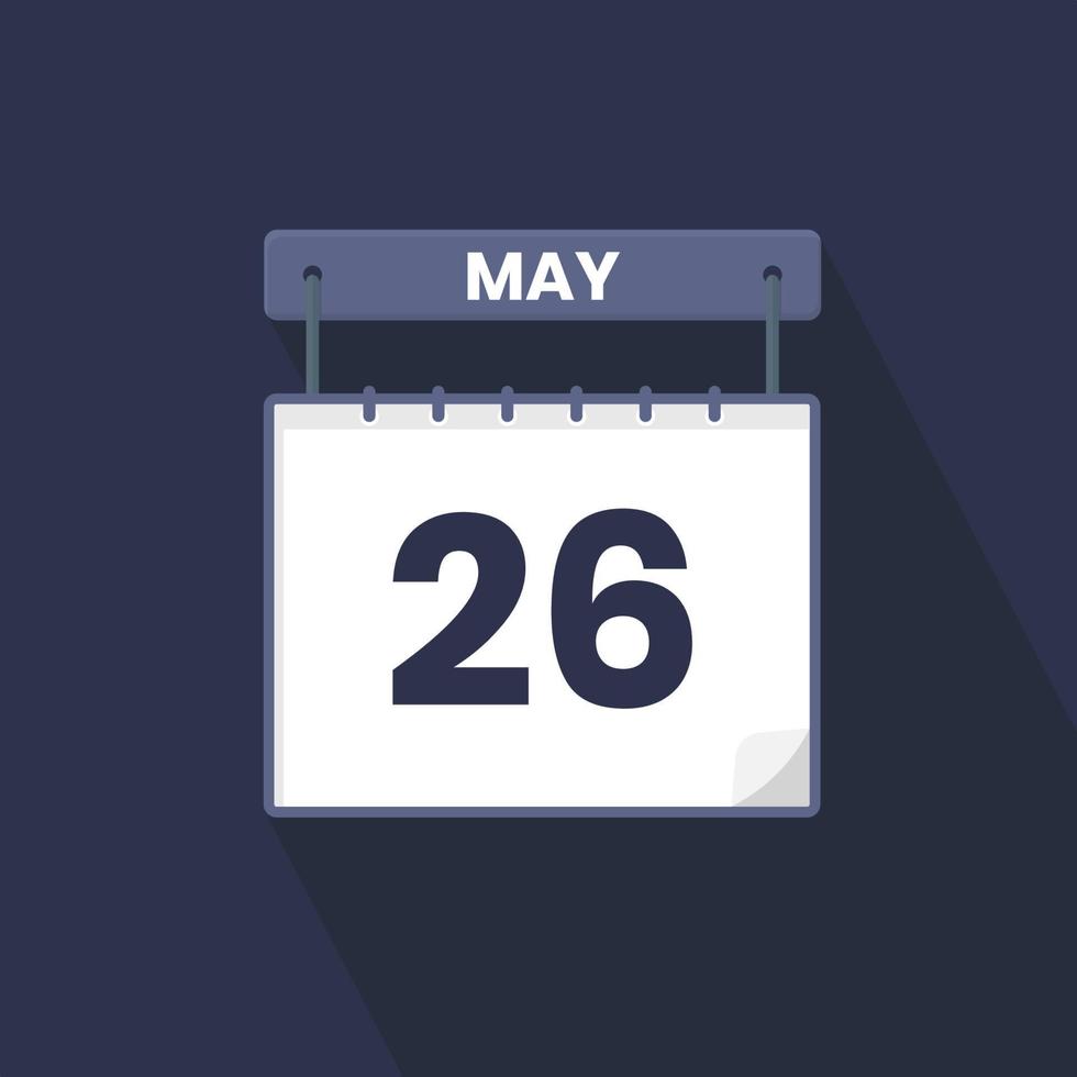 Icono de calendario del 26 de mayo. 26 de mayo calendario fecha mes icono vector ilustrador