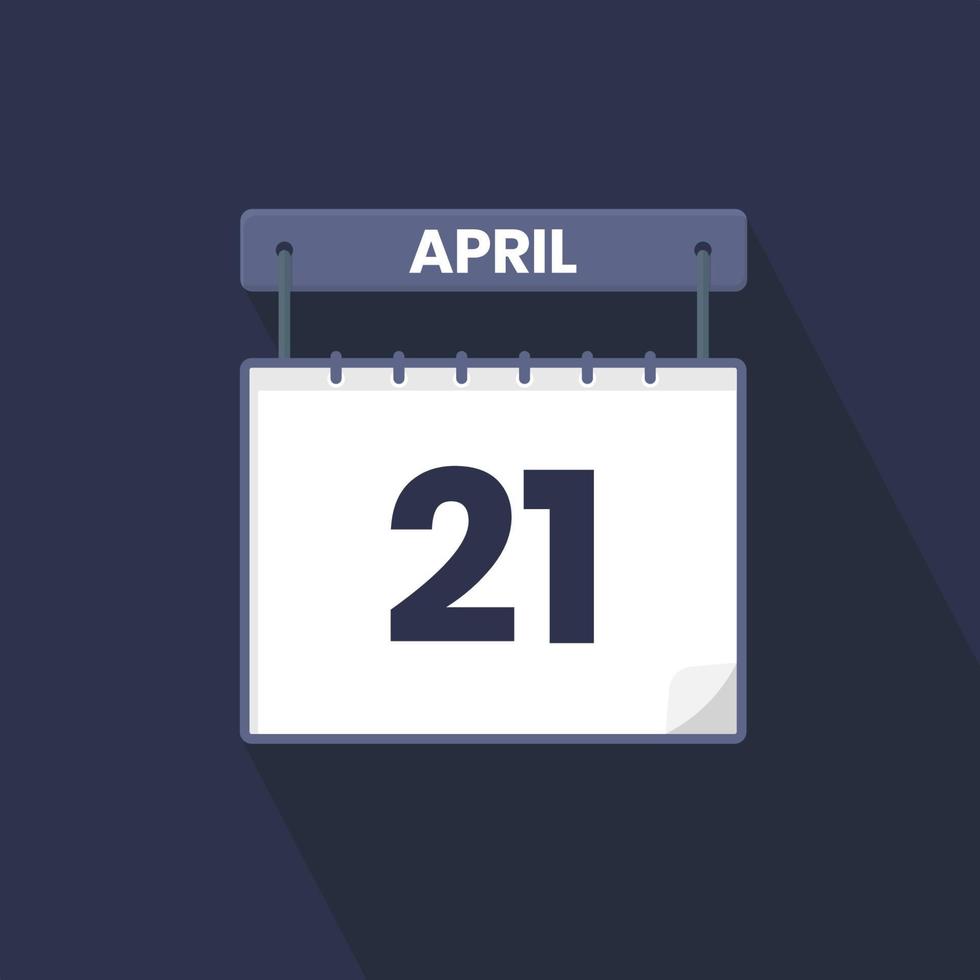 21st April calendar icon. April 21 calendar Date Month icon vector illustrator