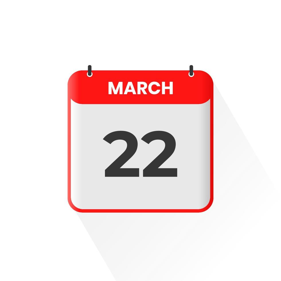 22nd March calendar icon. March 22 calendar Date Month icon vector illustrator