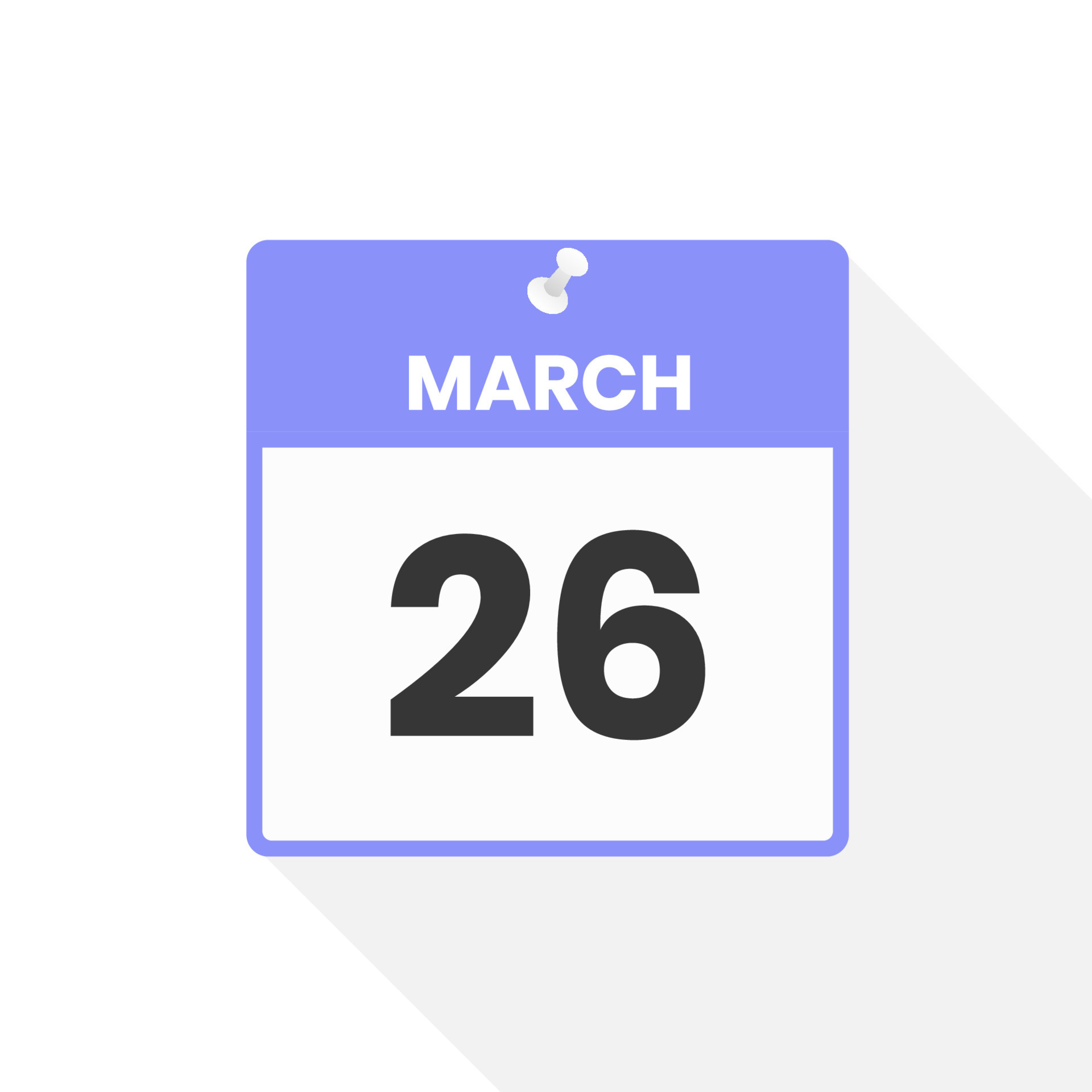 March 26 calendar icon. Date, Month calendar icon vector illustration