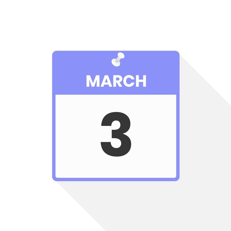 March 3 calendar icon. Date,  Month calendar icon vector illustration