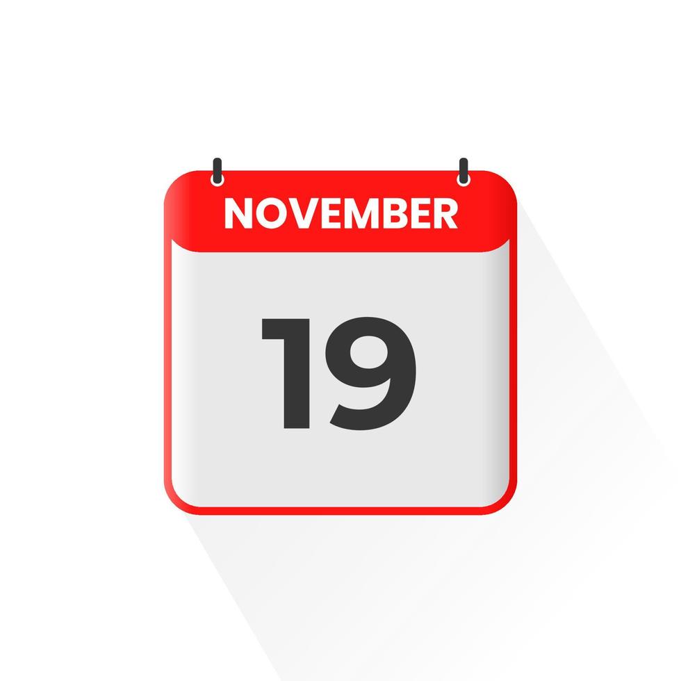 19th November calendar icon. November 19 calendar Date Month icon vector illustrator