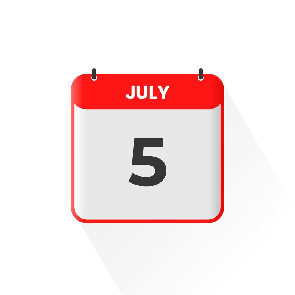 5th July calendar icon. July 5 calendar Date Month icon vector illustrator