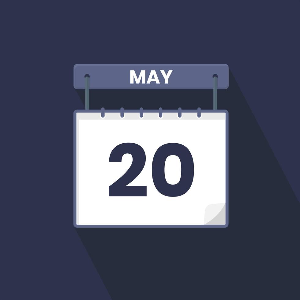 20th May calendar icon. May 20 calendar Date Month icon vector illustrator