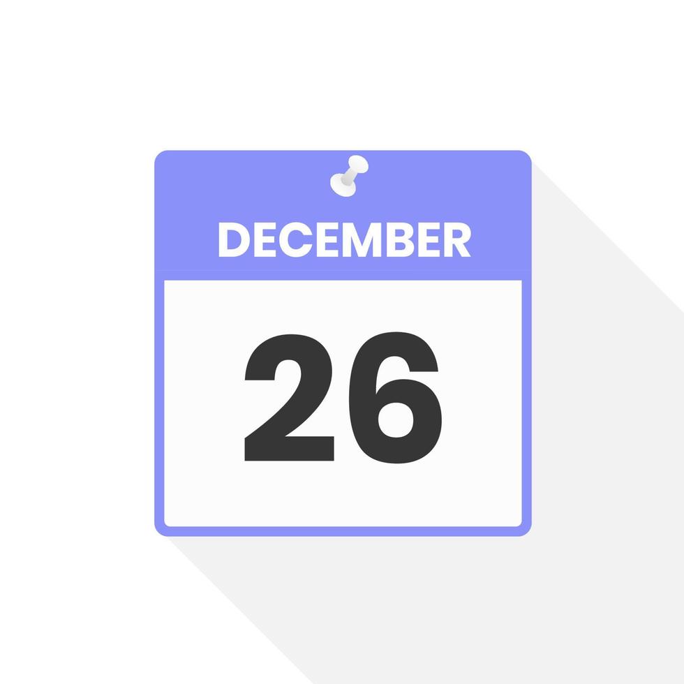 December 26 calendar icon. Date,  Month calendar icon vector illustration