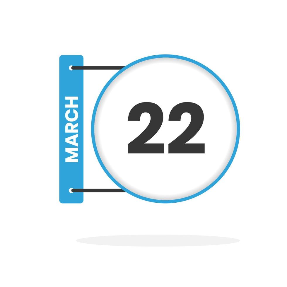 March 22 calendar icon. Date,  Month calendar icon vector illustration