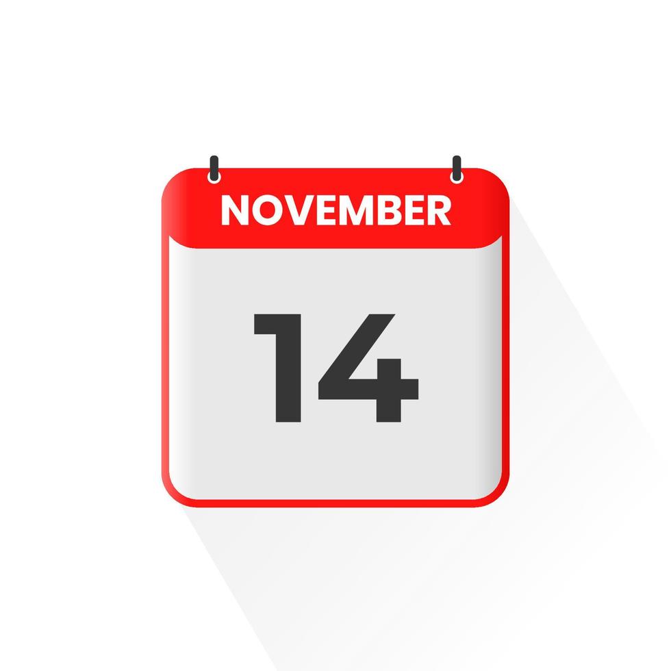 14th November calendar icon. November 14 calendar Date Month icon vector illustrator