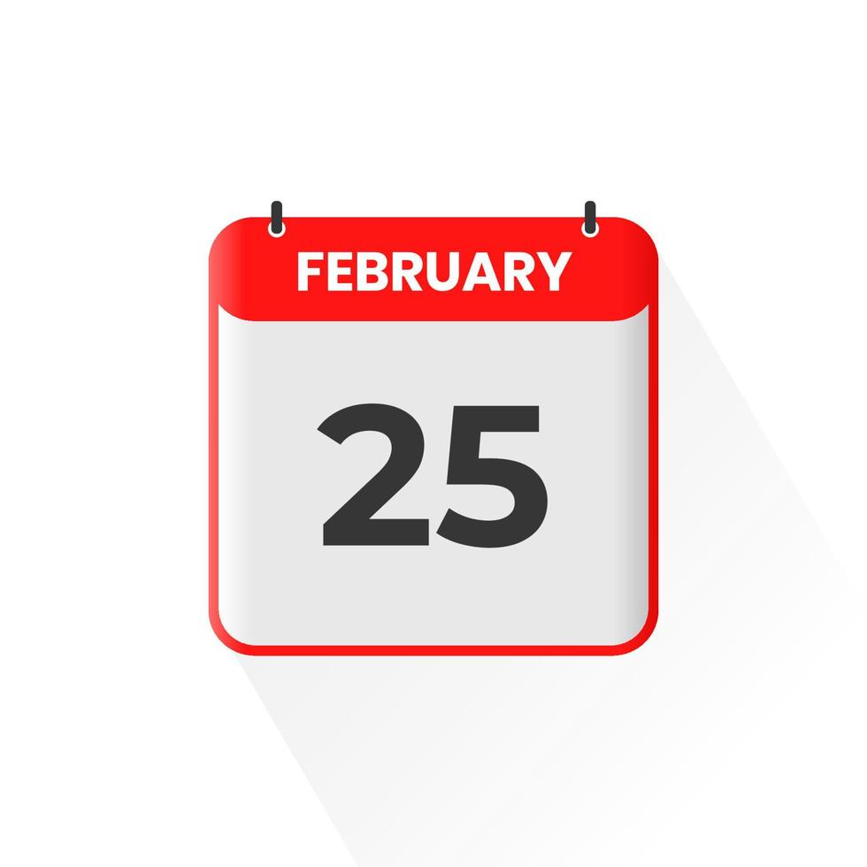 25th February calendar icon. February 25 calendar Date Month icon vector illustrator