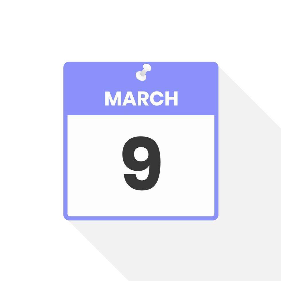 March 9 calendar icon. Date,  Month calendar icon vector illustration