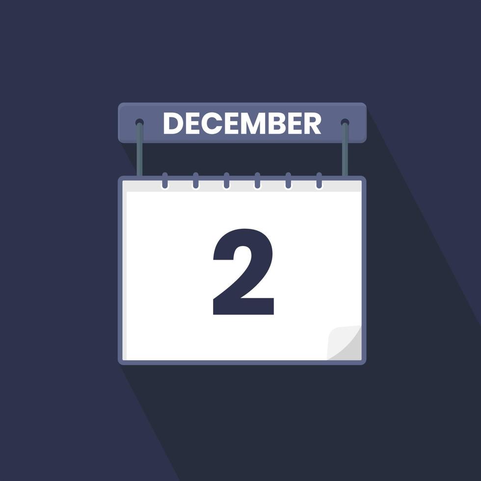 Icono de calendario del 2 de diciembre. 2 de diciembre calendario fecha mes icono vector ilustrador