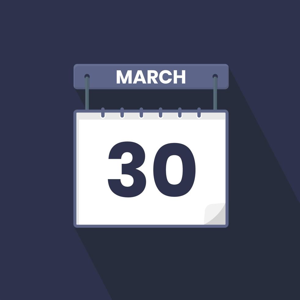 30th March calendar icon. March 30 calendar Date Month icon vector illustrator