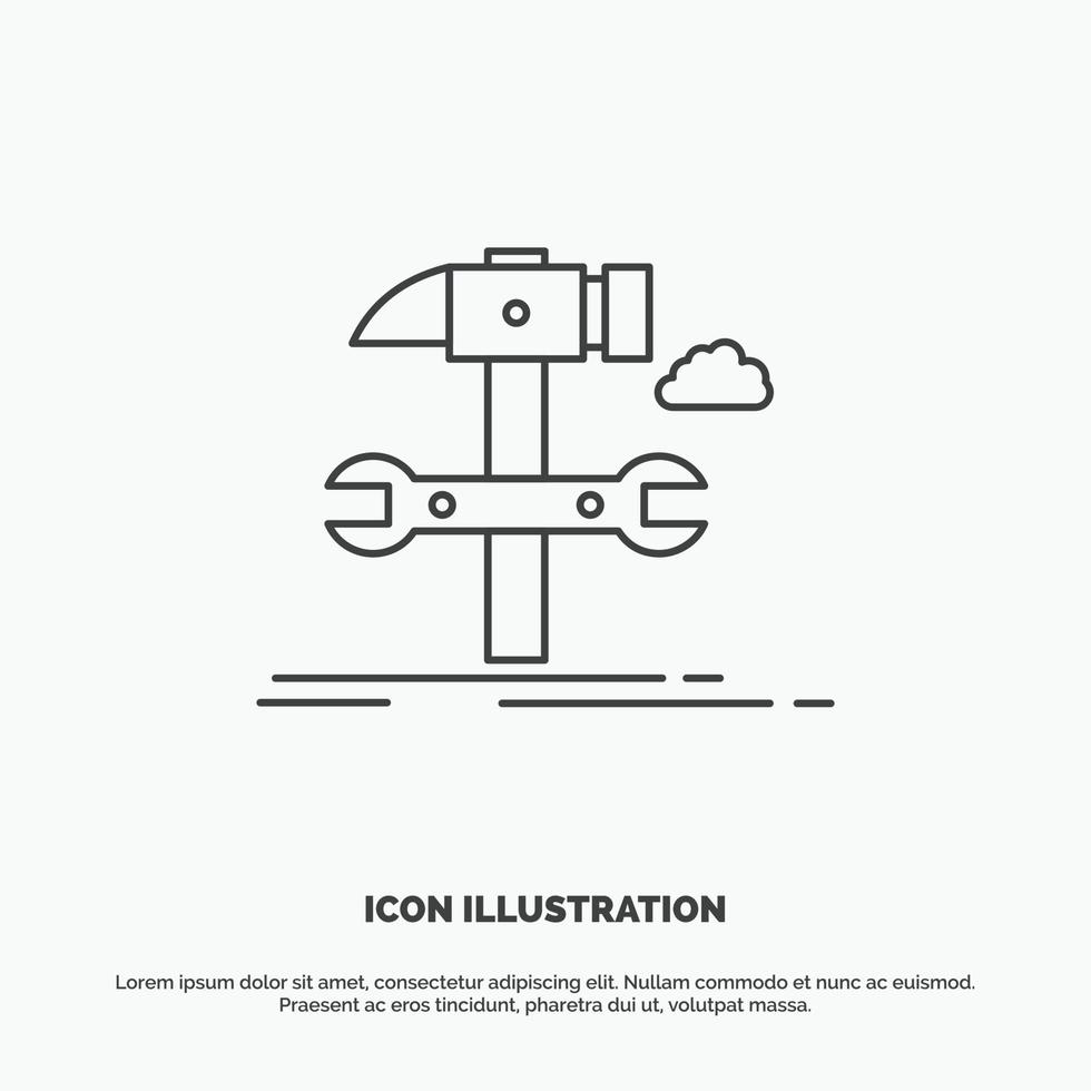 construir. ingeniería. martillo. reparar. icono de servicio símbolo gris vectorial de línea para ui y ux. sitio web o aplicación móvil vector