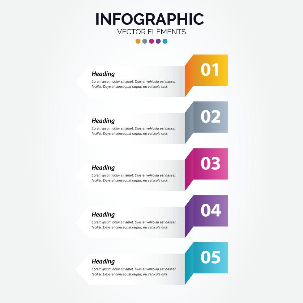 plantilla de diseño infográfico vertical. concepto creativo con 5 pasos. se puede utilizar para el diseño del flujo de trabajo. diagrama. bandera. diseño web. ilustración vectorial vector