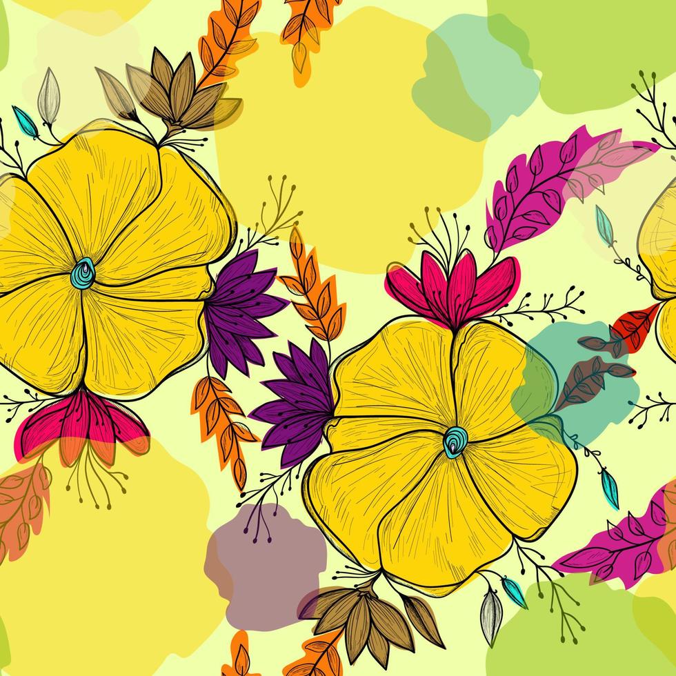 Seamless pattern with abstract flowers and leaves vector
