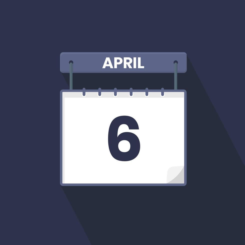 6th April calendar icon. April 6 calendar Date Month icon vector illustrator