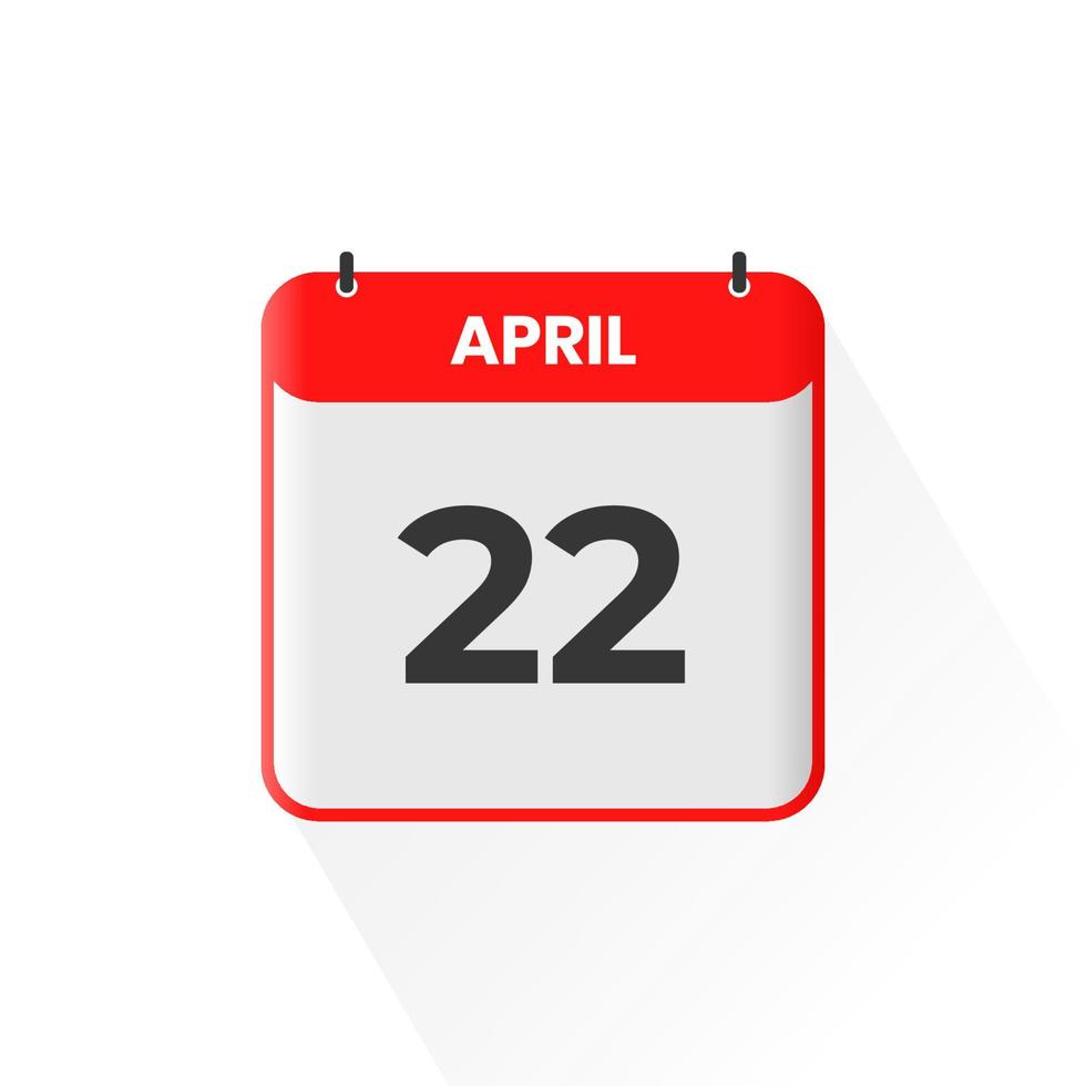 22nd April calendar icon. April 22 calendar Date Month icon vector illustrator