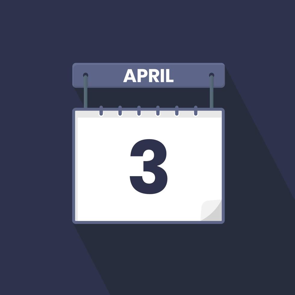 3rd April calendar icon. April 3 calendar Date Month icon vector illustrator