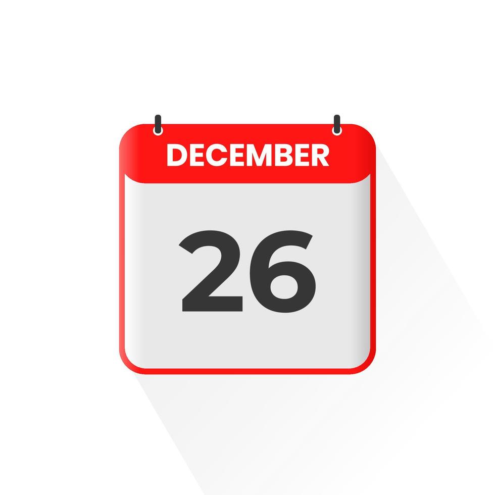 26th December calendar icon. December 26 calendar Date Month icon vector illustrator